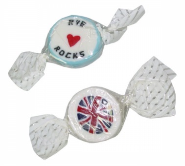 Individually wrapped promotional rock sweets